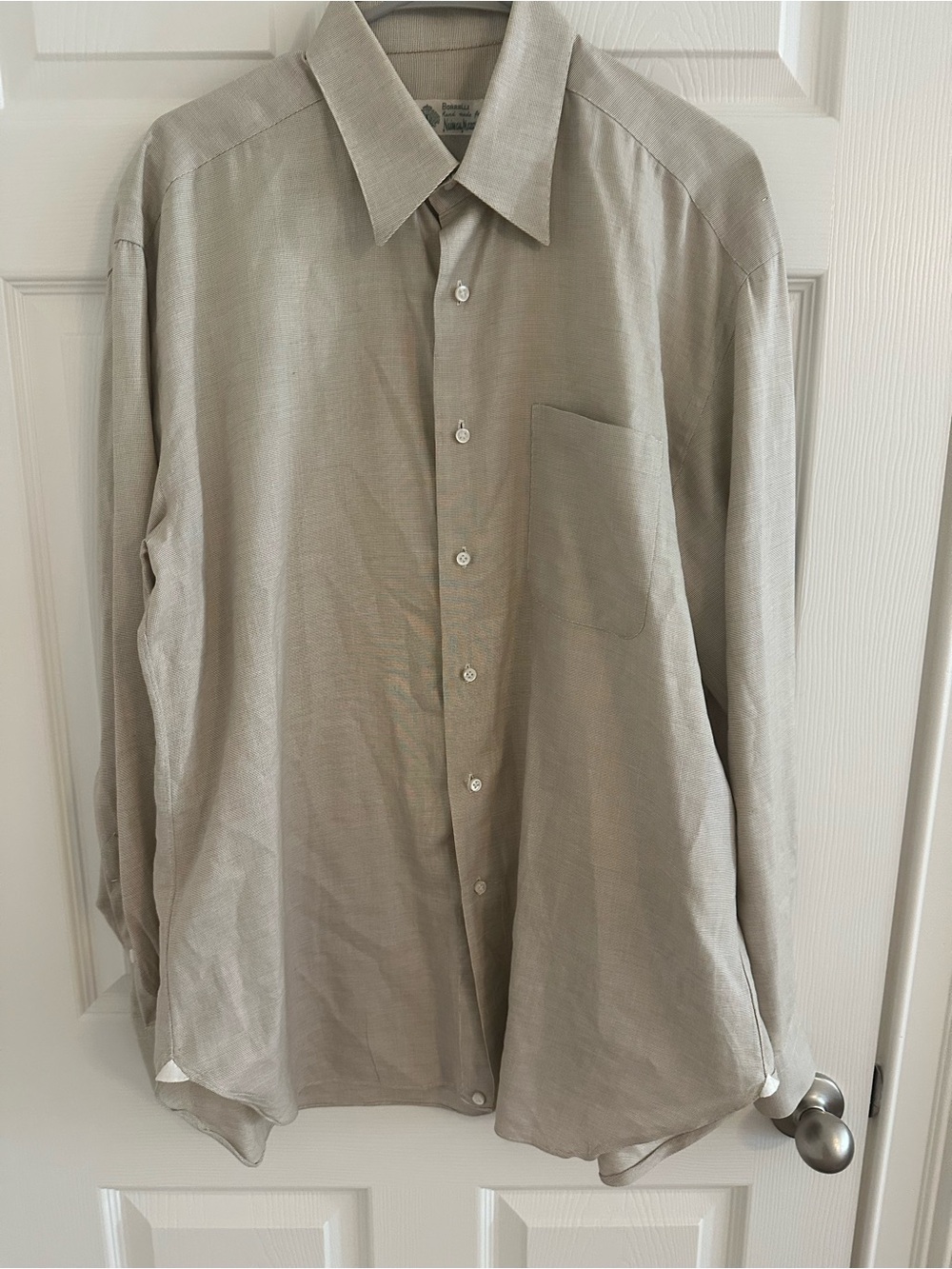 Borrelli Handmade for Neiman Marcus Beige Check Cotton Dress Shirt 16.5 33